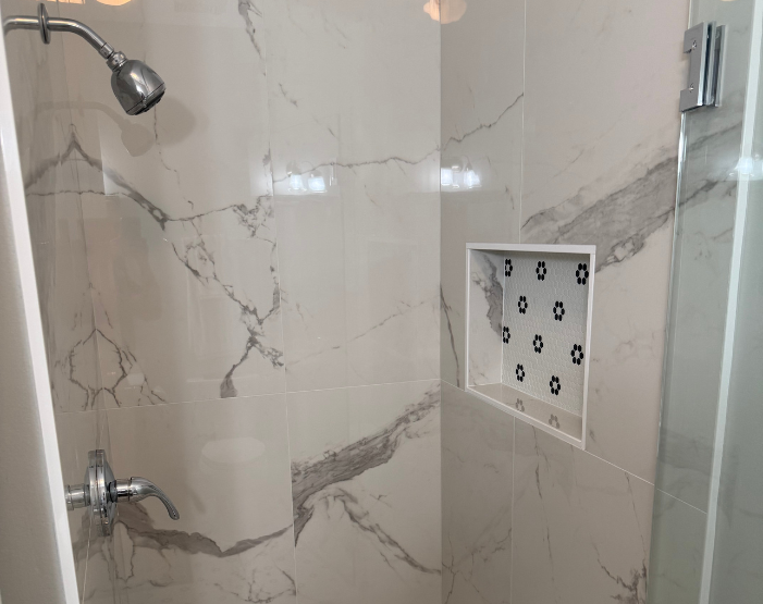 custom tile shower with niche